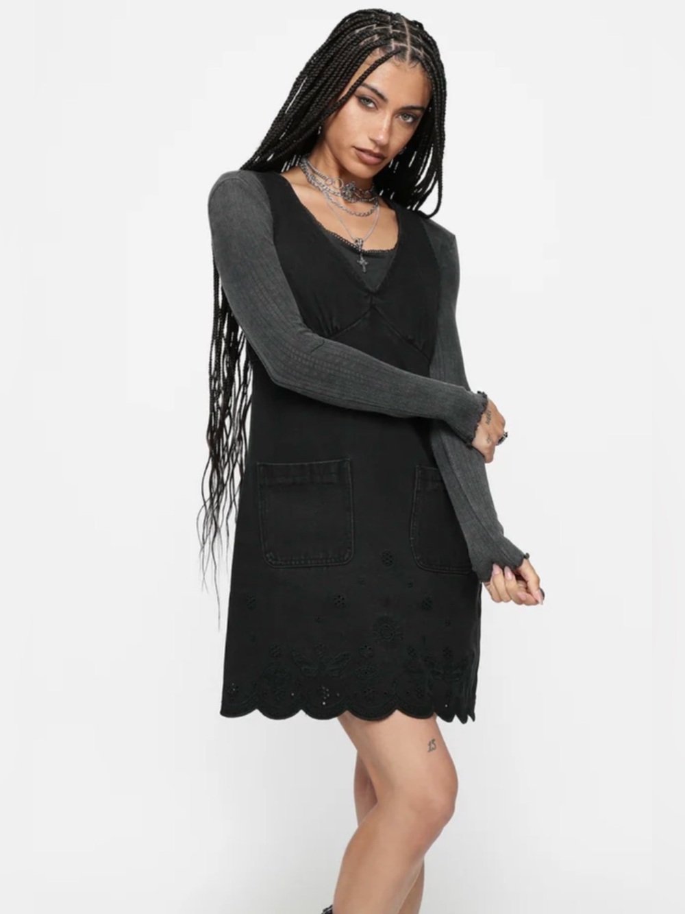 Ayr Broderie Denim Pinafore Dress